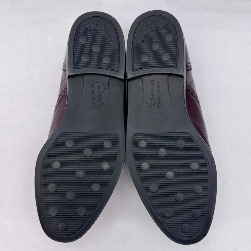 EUC Clarks Stanford Brogue Oxford Leather Cap Toe Shoes Dark Burgundy Men’s sz 7